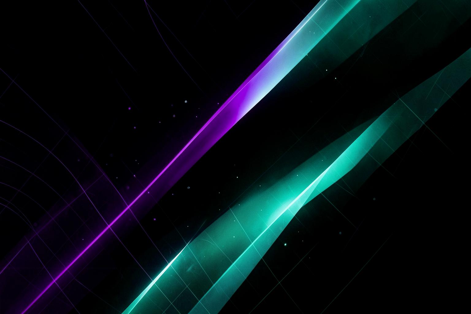 Purple and mint light ribbons streaking across a dark field